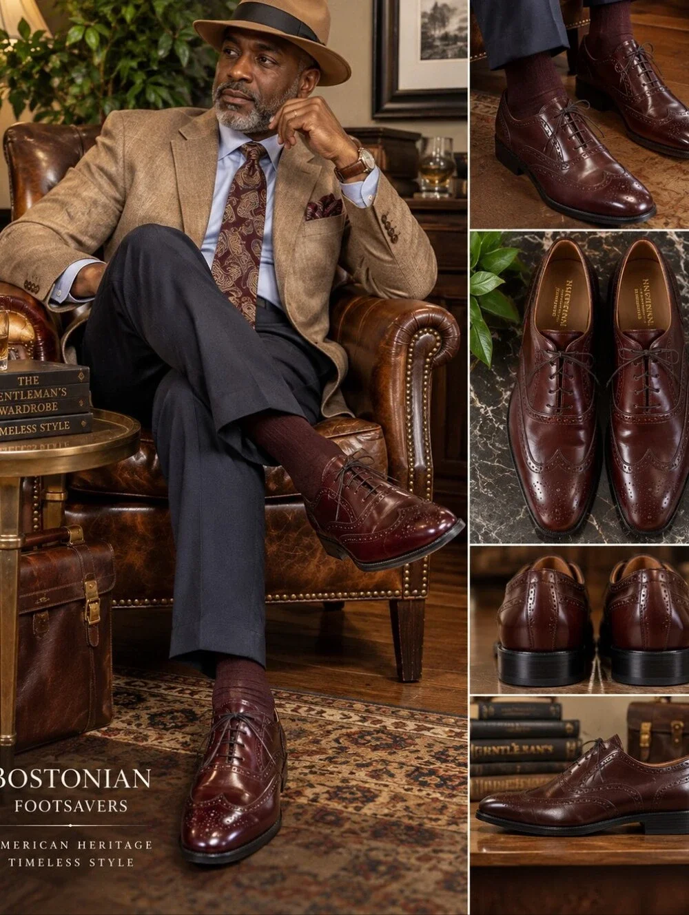 Rare Bostonian FootSavers Longwing Wingtip Shoes Men 13 B/D Oxblood Leather